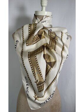 Vintage Givenchy Paris Logo Spellout Silk Scarf Hand Rolled Edges